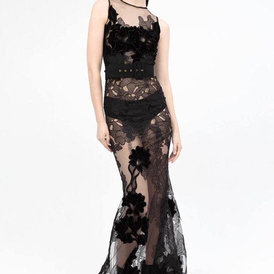 Sheer Black Mermaid Evening Dress