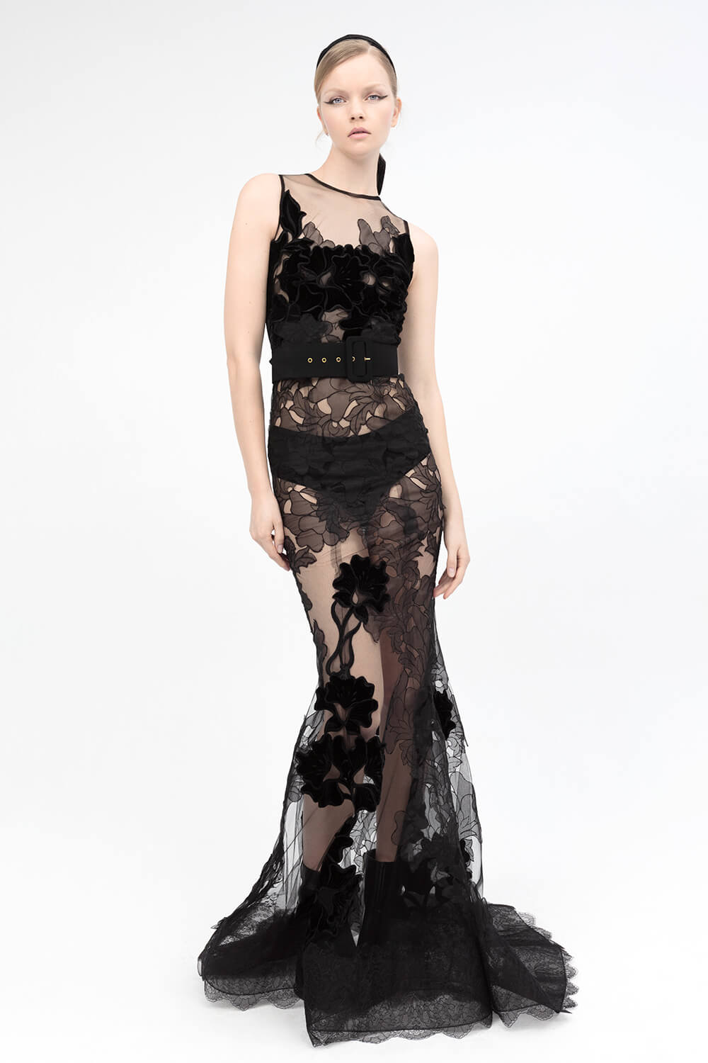 sheer black mermaid evening dress