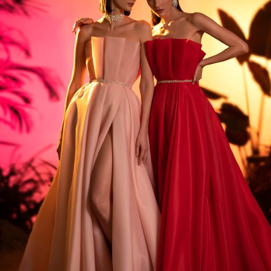 Elegant Strapless Gown With Side Slit
