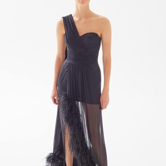 Asymmetrical Dress with Feather