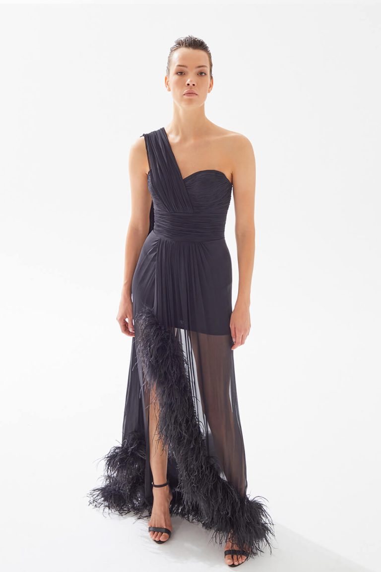Asymmetrical Dress with Feather