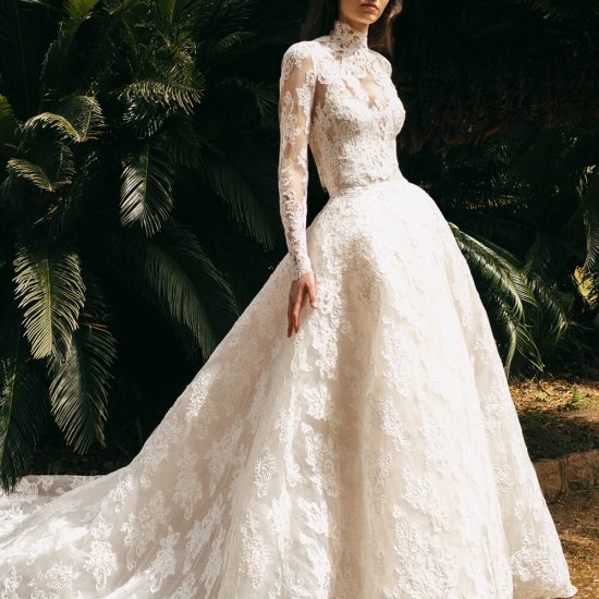 long sleeved lace gown