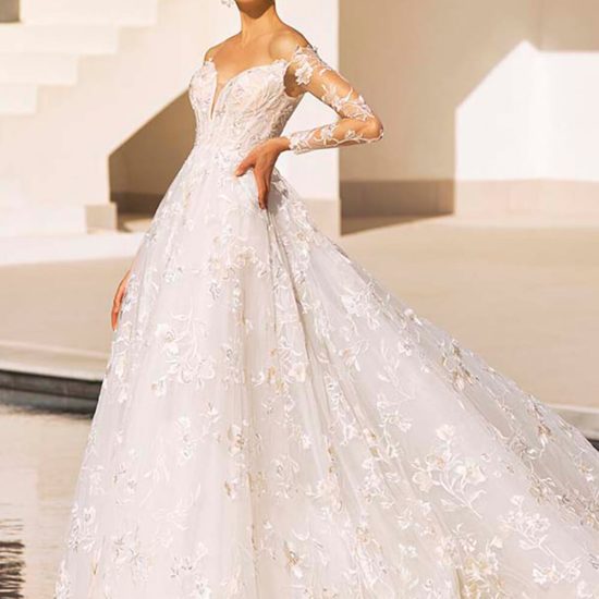 A-line wedding dress with sheer long sleeves
