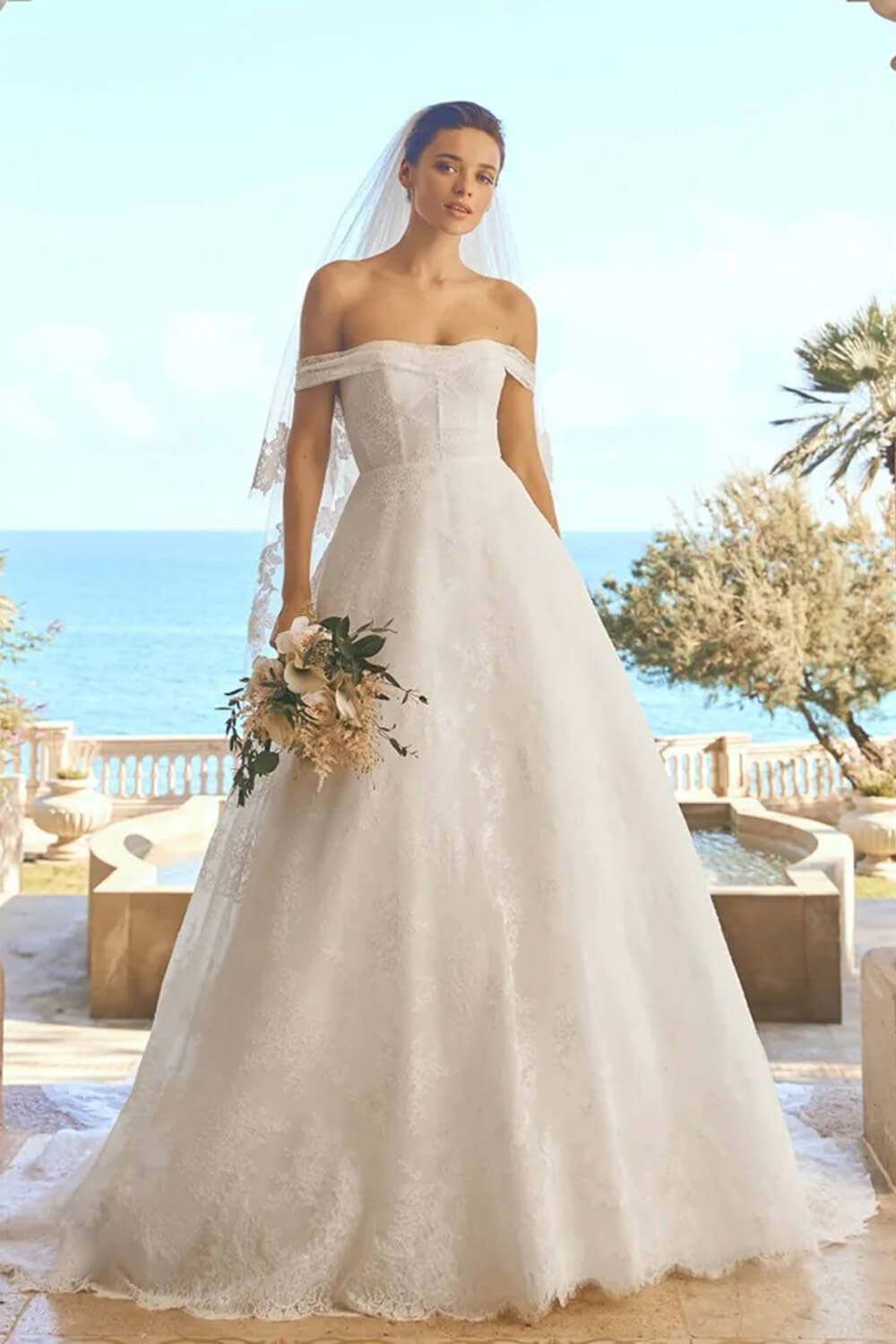 off-the-shoulder lace wedding dress