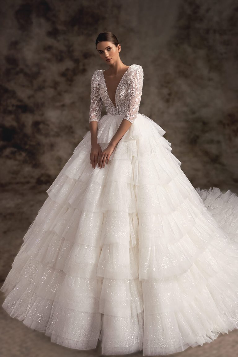 ruffled ball gown with sleeves