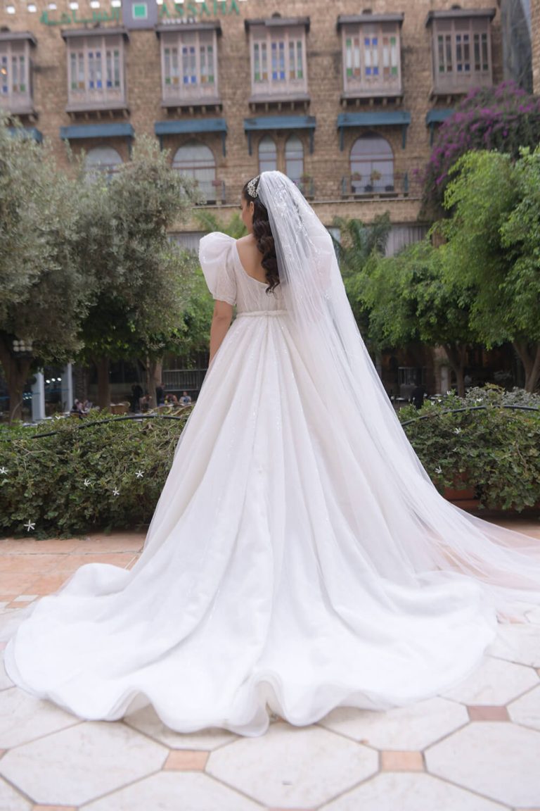 Tulle wedding dress and veil