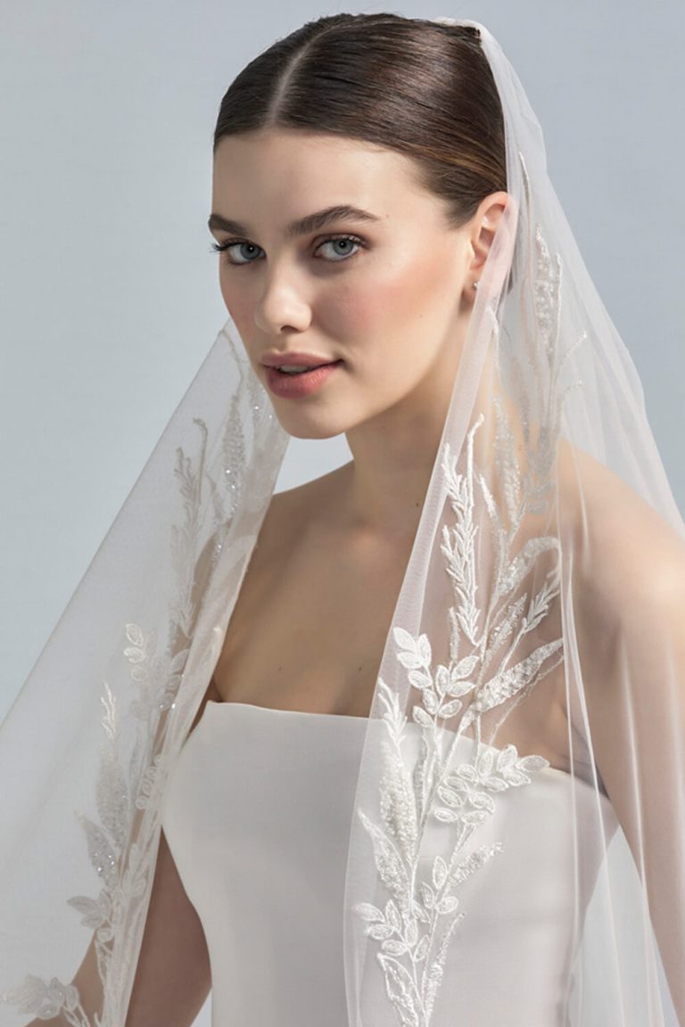 simple embroidered bridal veil