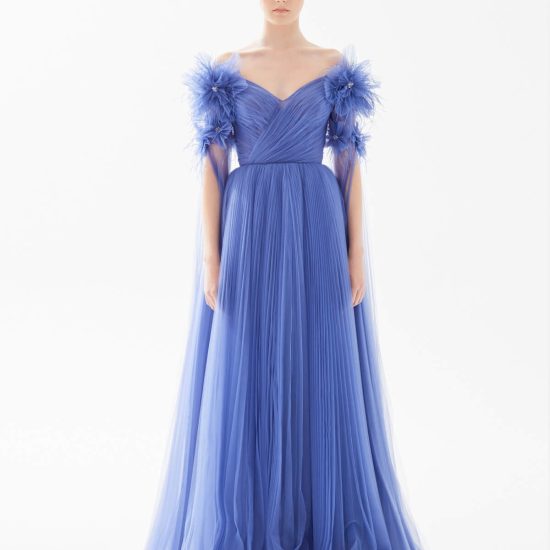 flowy evening gown with ruffles