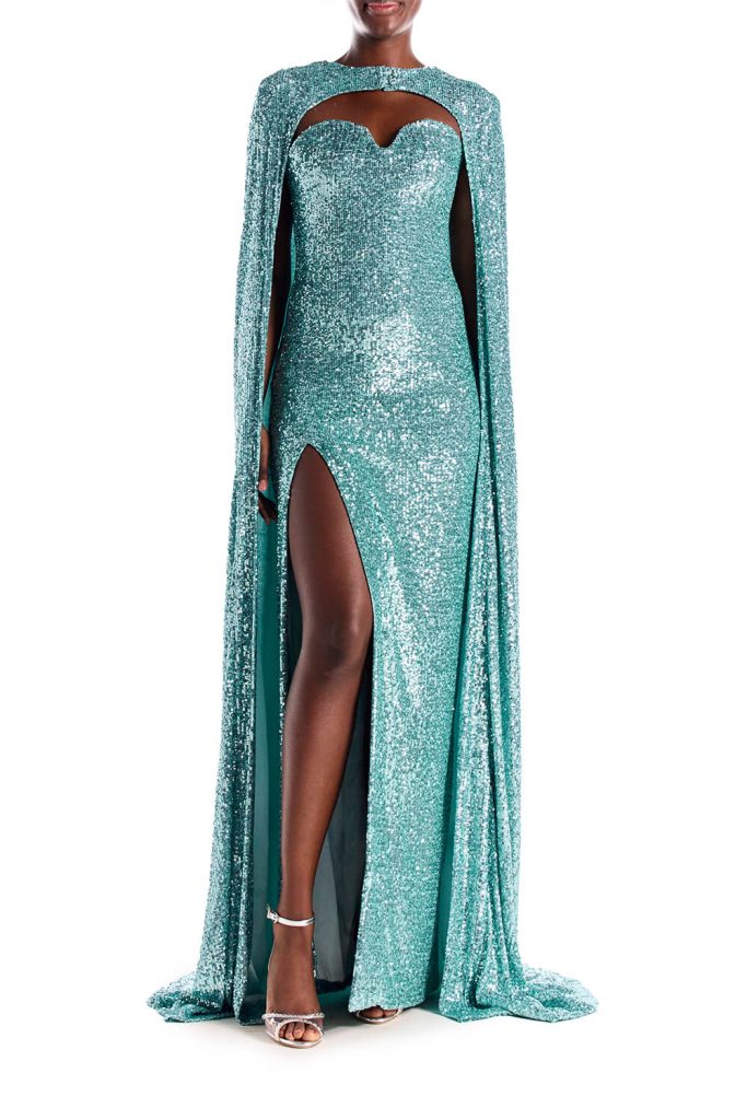 glitter gown with cape