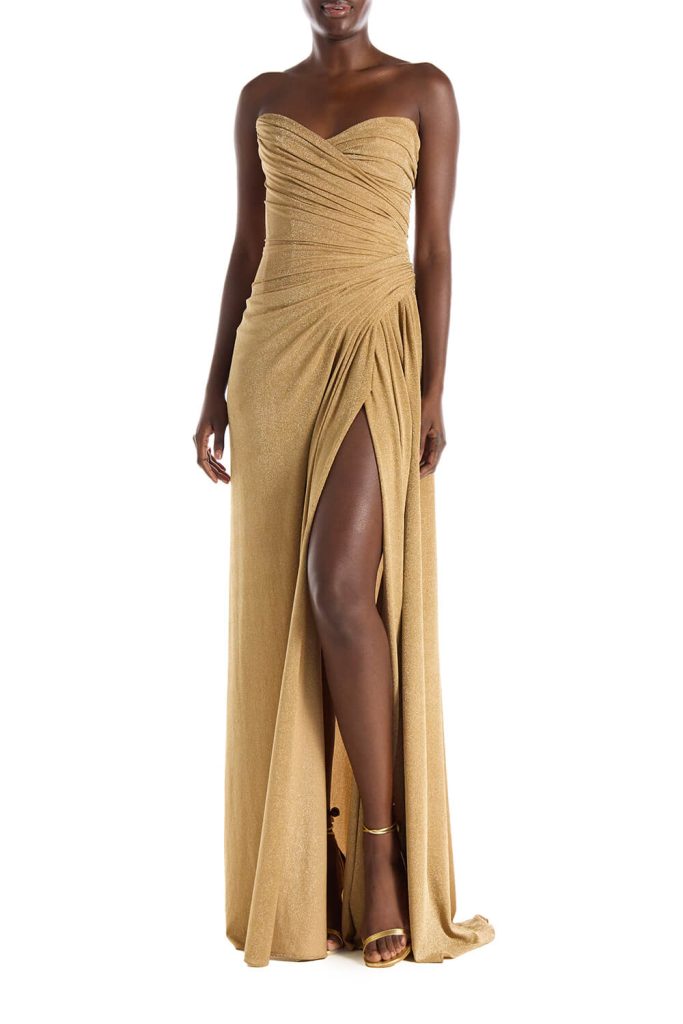 A-line strapless gown with slit