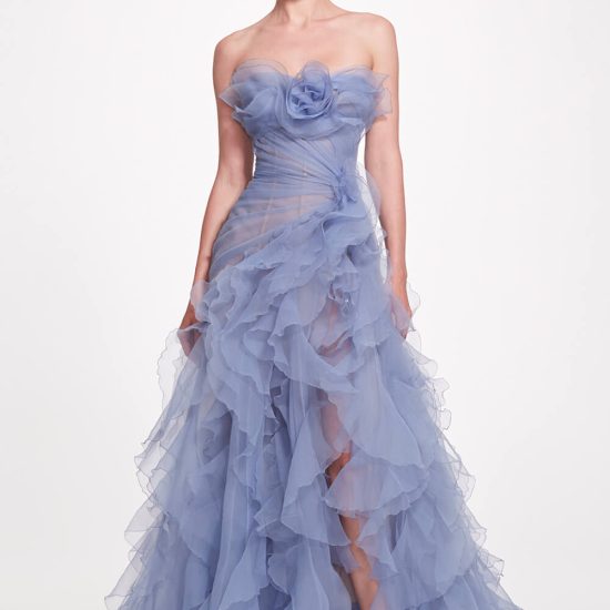 evening gown with ruffles