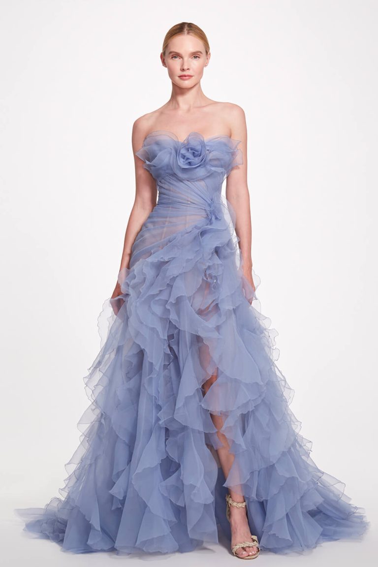 evening gown with ruffles