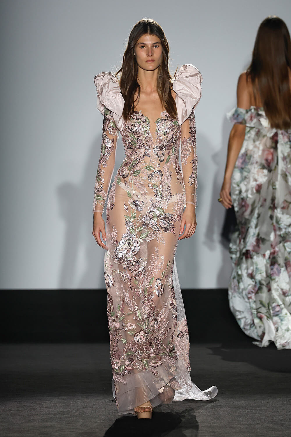 sheer embroidered evening dress