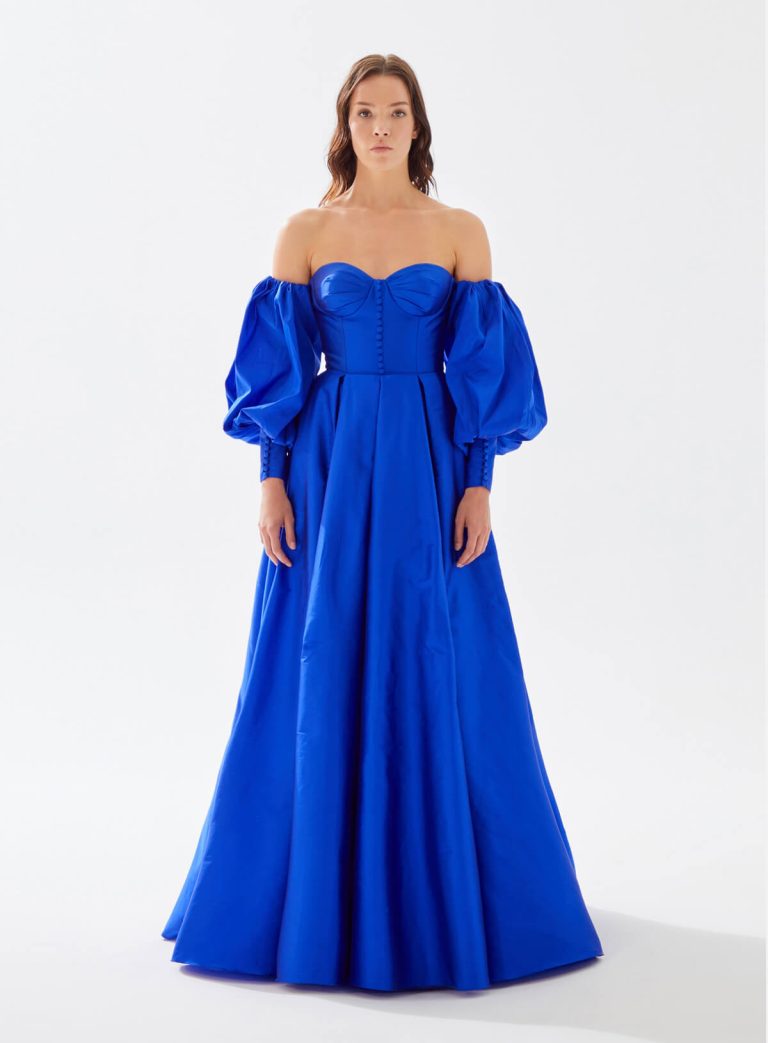blue long evening dress