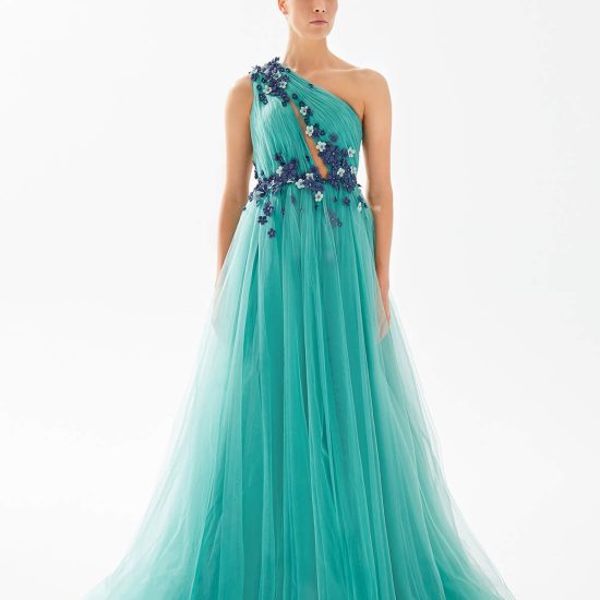 Tulle Evening Dress with Flowers
