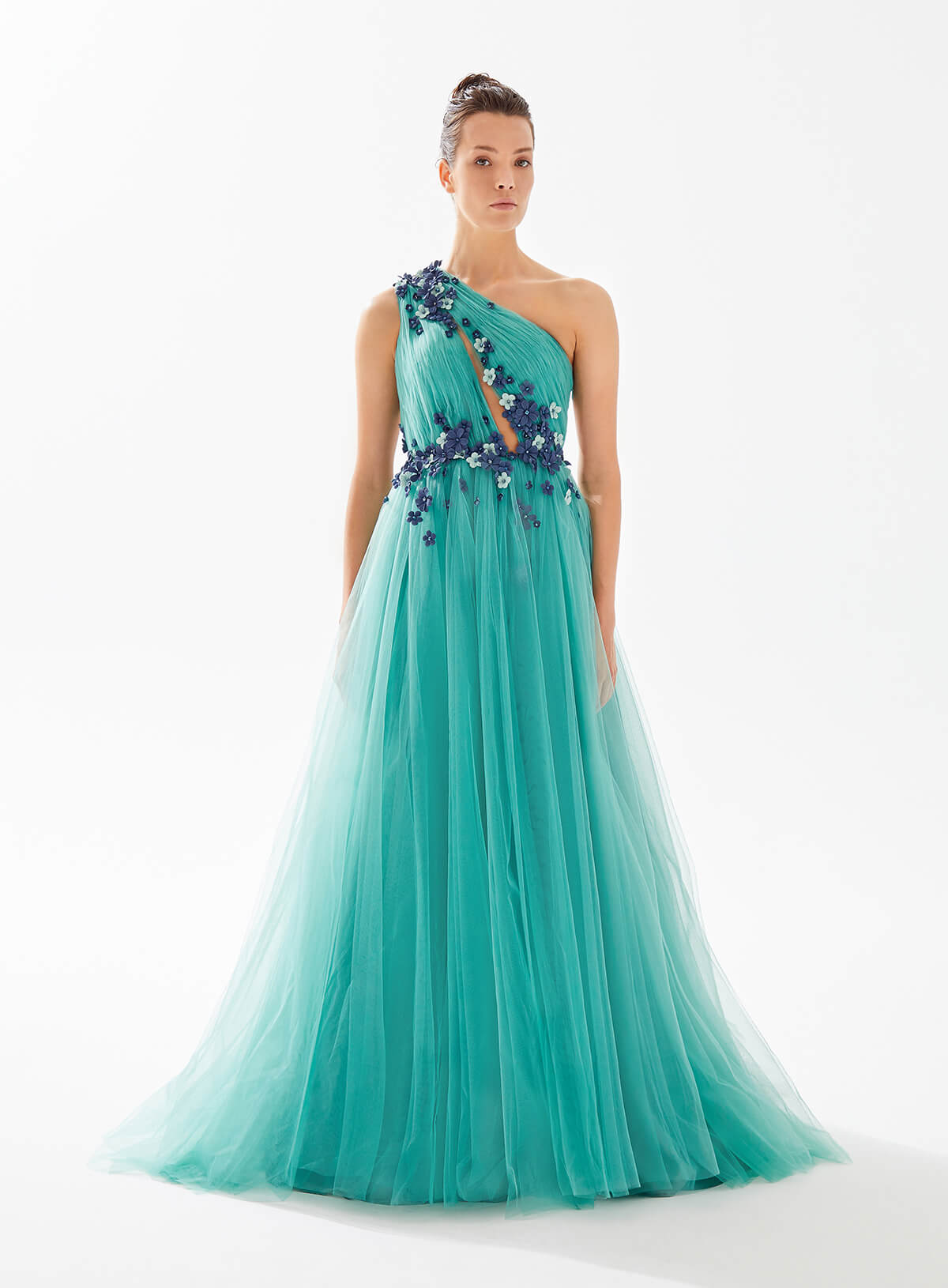 tulle evening dress with flowers
