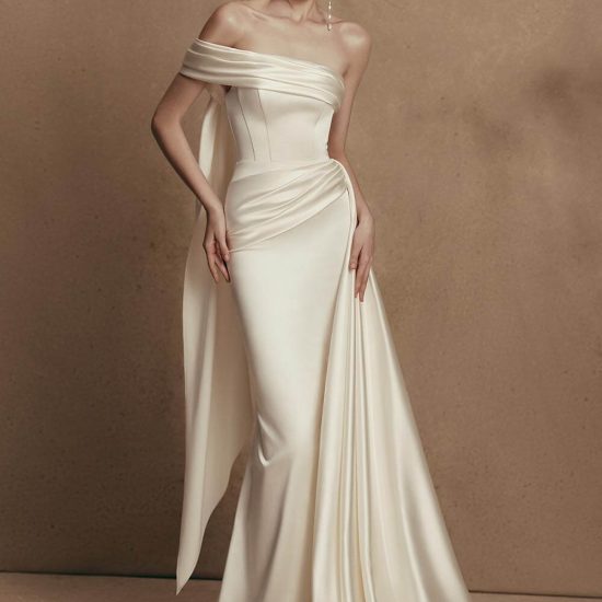 off-the-shoulder gown with slit