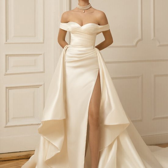 off-the-shoulder gown with slit