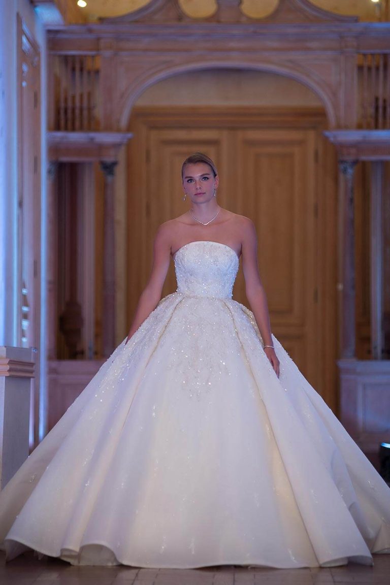 Abella E176 GitaMarie Pleated OffShoulder Cap Wedding Dress