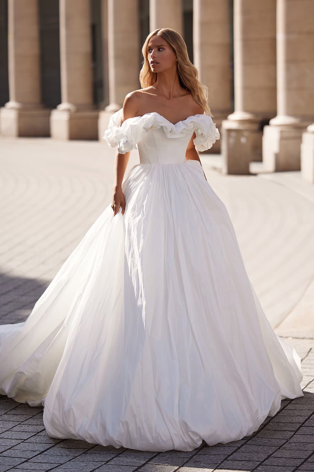 off-the-shoulder gown
