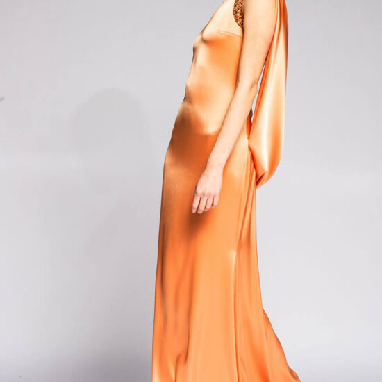 satin orange gown
