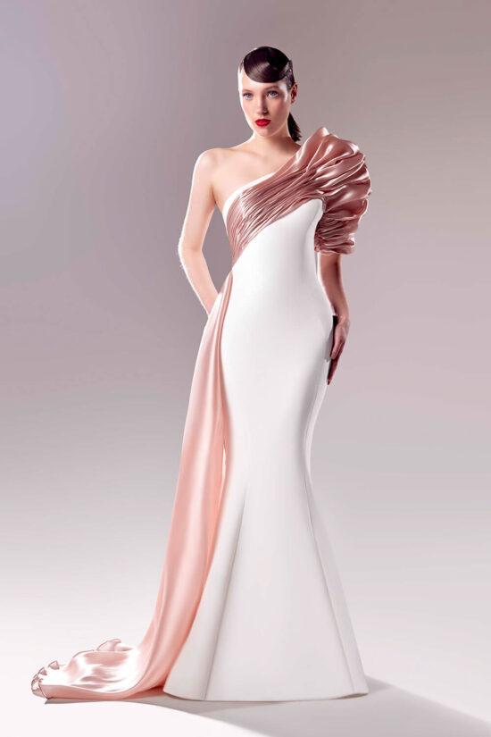 pink and white gown