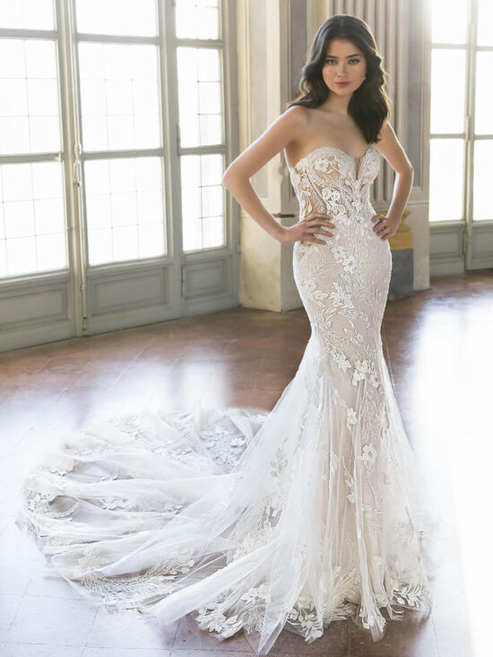 strapless lace gown