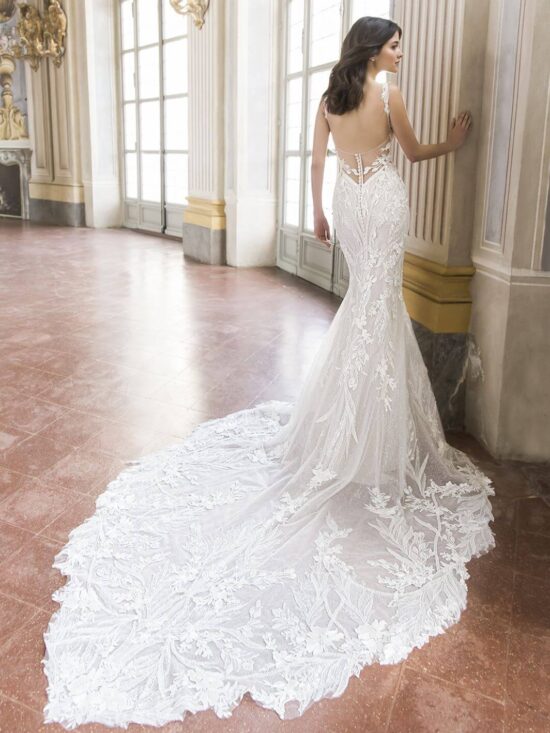 strapless lace gown