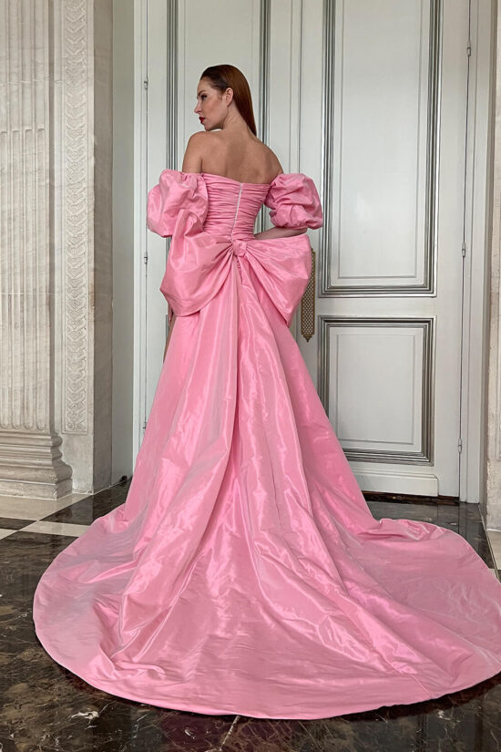 barbie pink evening dress with big bow