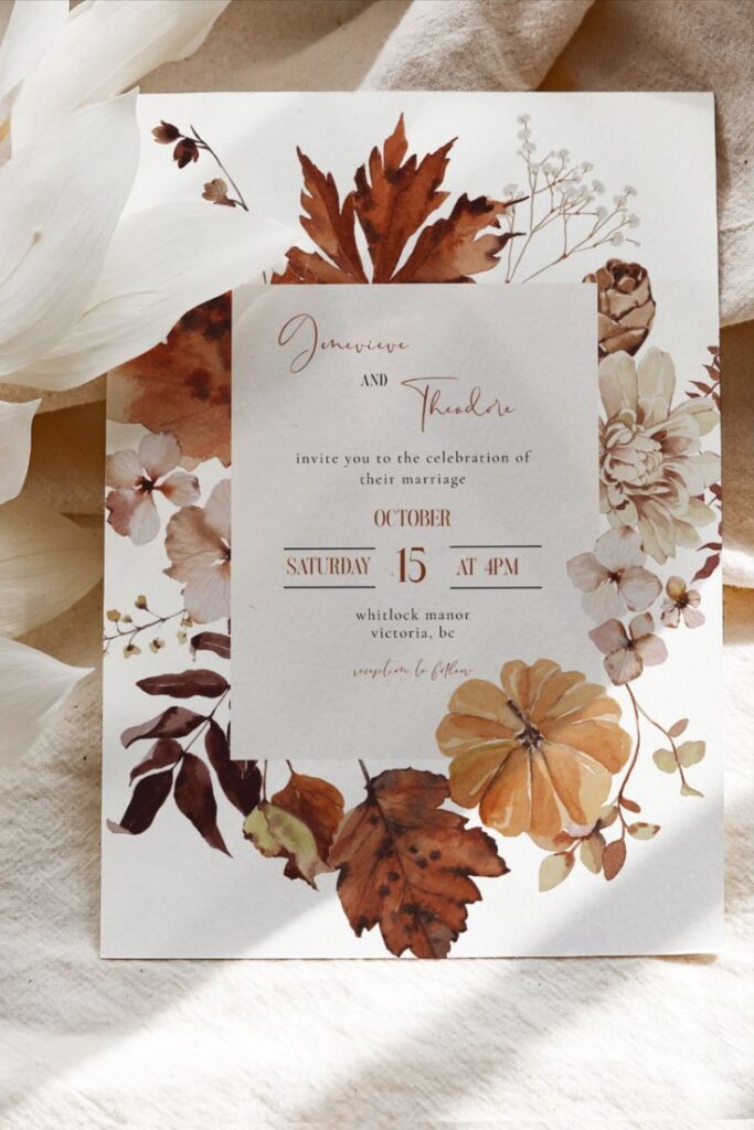 fall wedding themes invitation cards