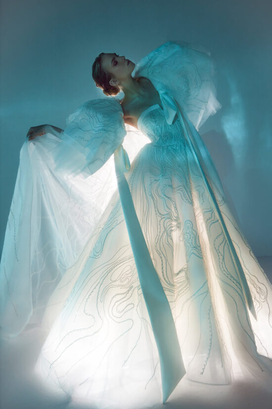 voluminous wedding dress with cape