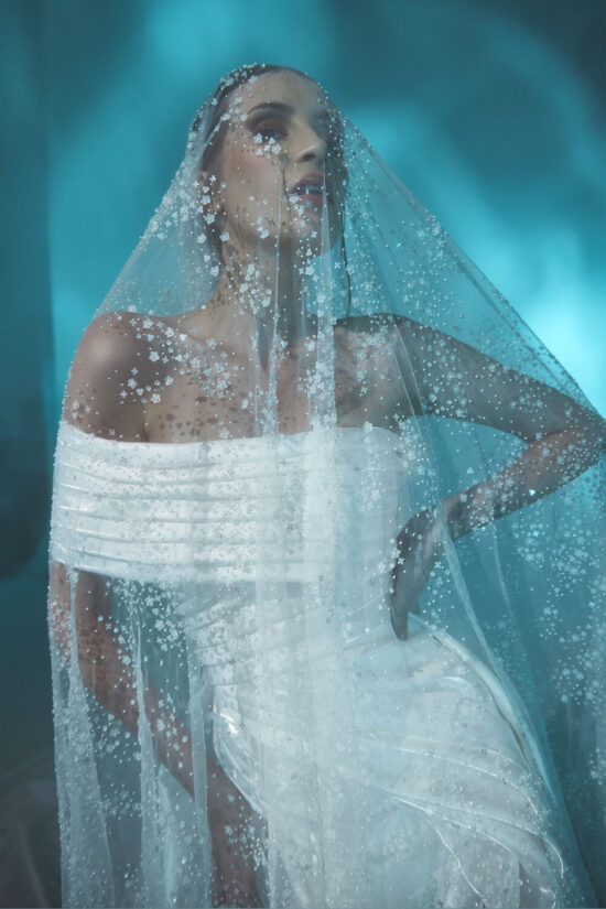 asymmetrical wedding gown