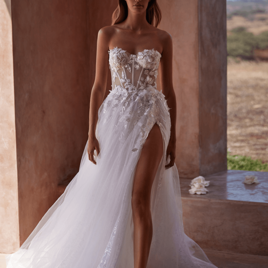 white embroidered gown