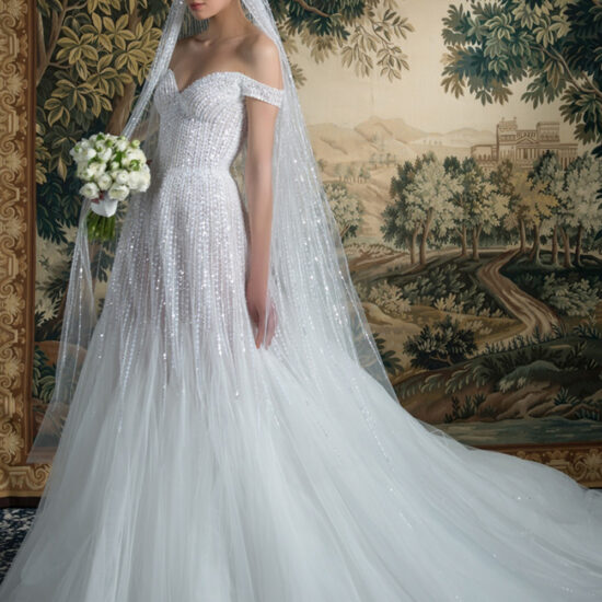 Elegant off shoulder bridal dress