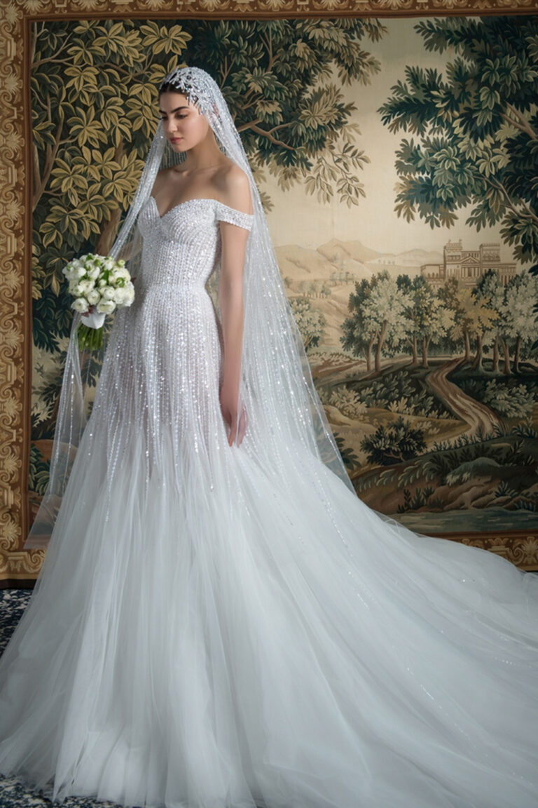 Elegant off shoulder bridal dress
