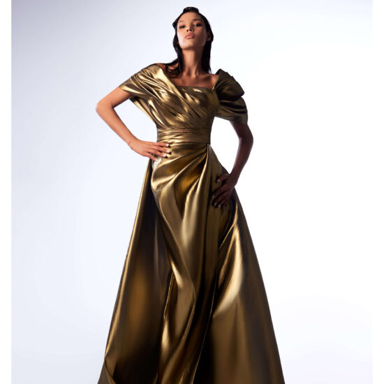 off Shouder Metallic Gold Dress