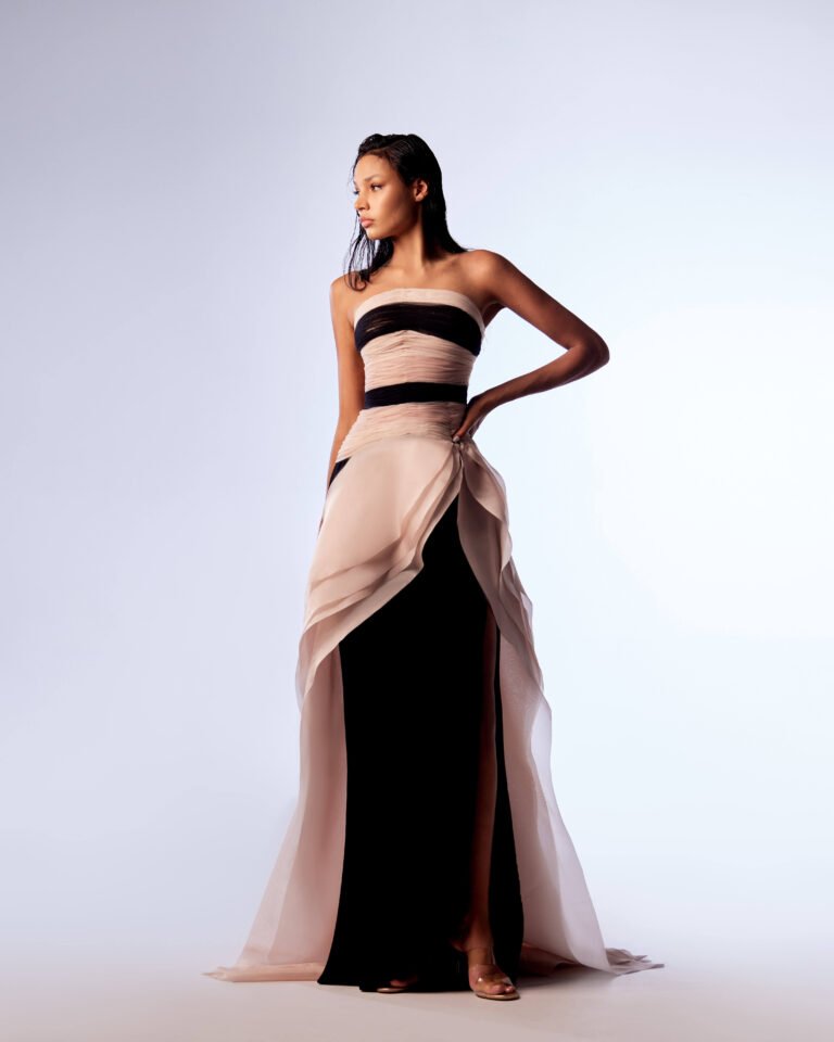 Draped and tulle evening dress