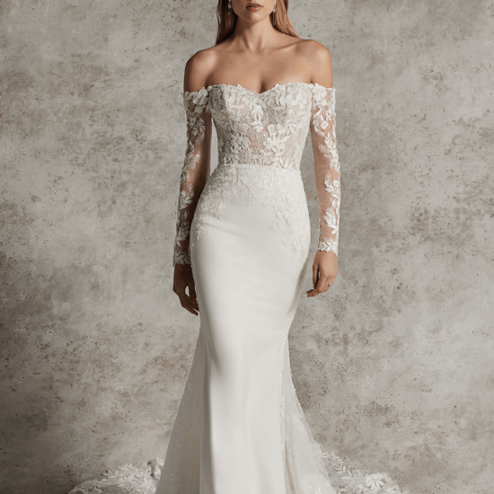 romantic lace mermaid wedding dress with sleeves