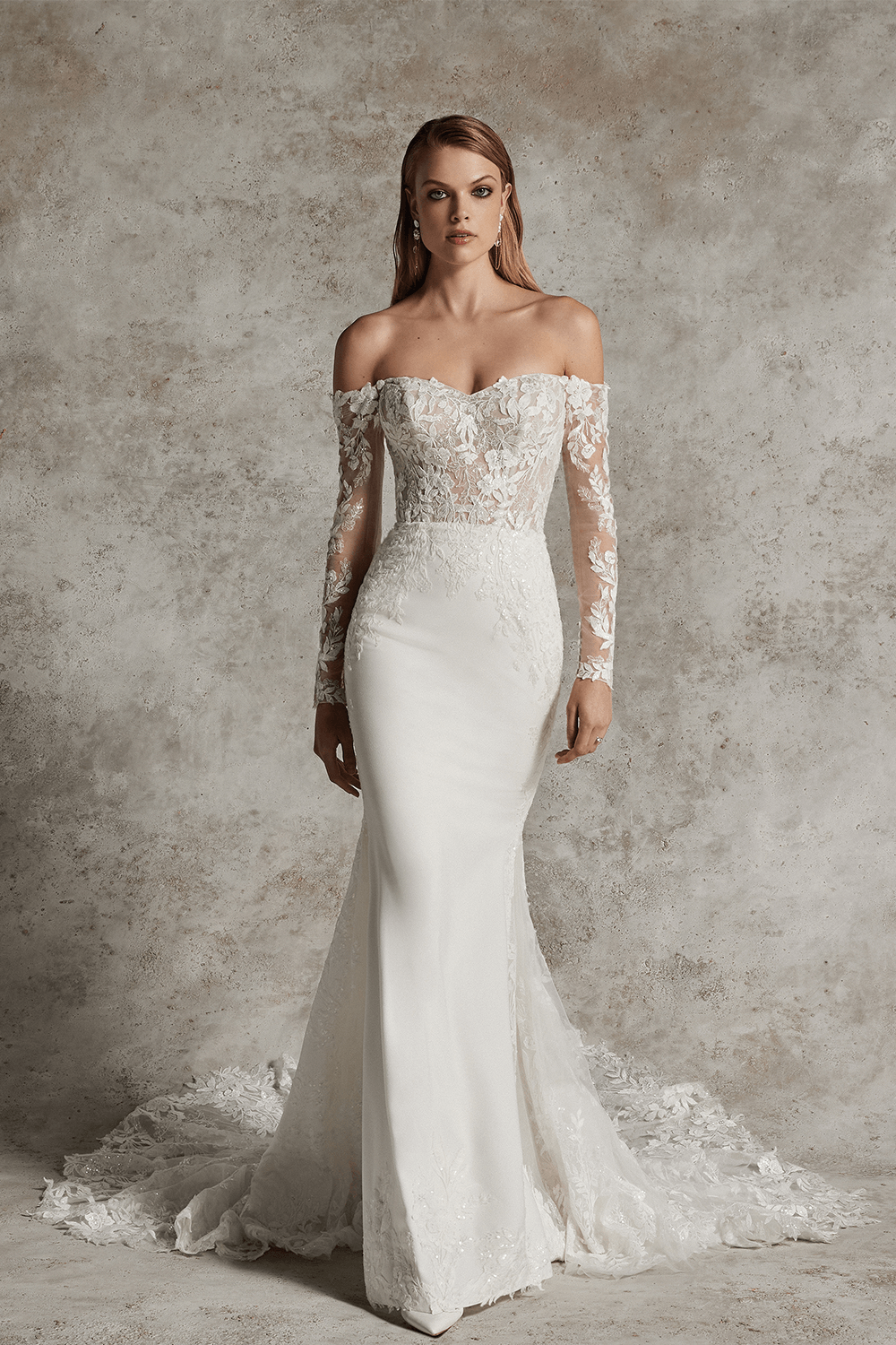 romantic lace mermaid wedding dress with sleeves