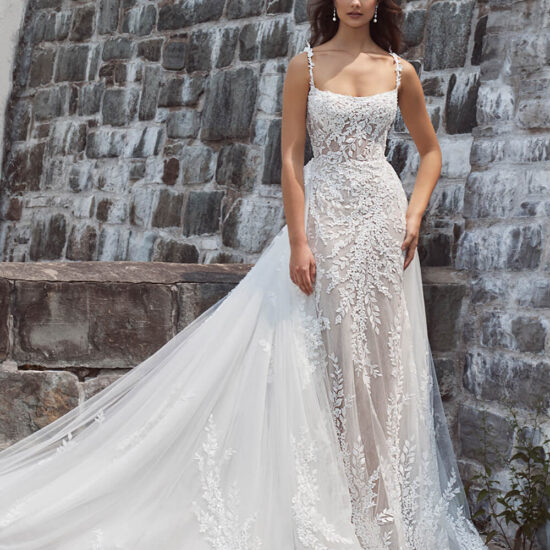 elegant bridal dress with an over skirt