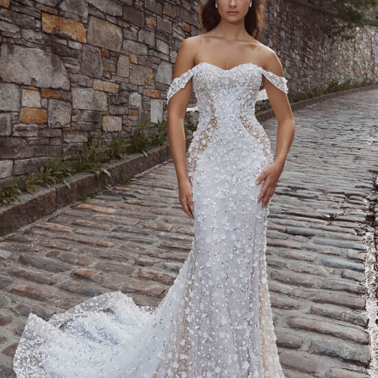 Elegant off the shoulder  beaded wedding dress