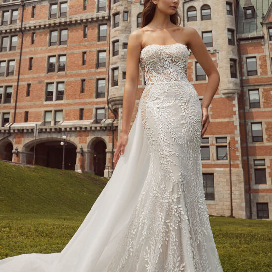 Strapless Lace Wedding dress with an over skirt