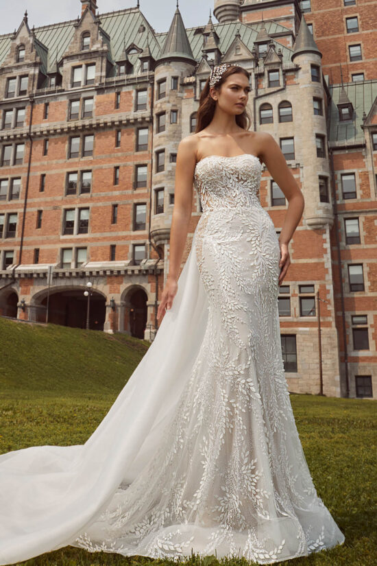 Strapless Lace Wedding dress with an over skirt