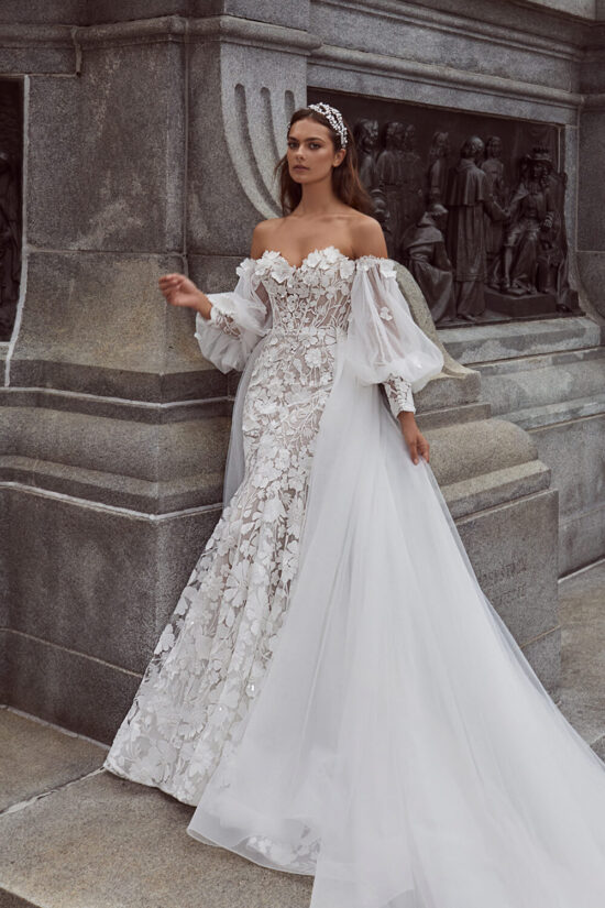 Unique strapless lace bridal dress with multiple designs