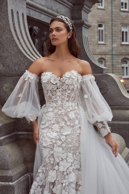 Unique strapless lace bridal dress with multiple designs