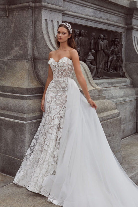 Unique strapless lace bridal dress with multiple designs