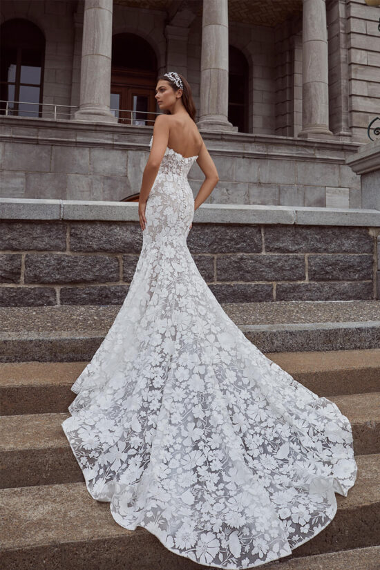 Unique strapless lace bridal dress with multiple designs