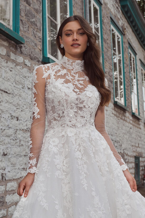 Lace bridal gown with long sleeves