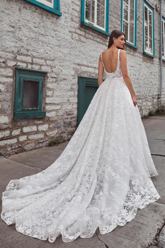 Lace bridal gown with removable long sleeves