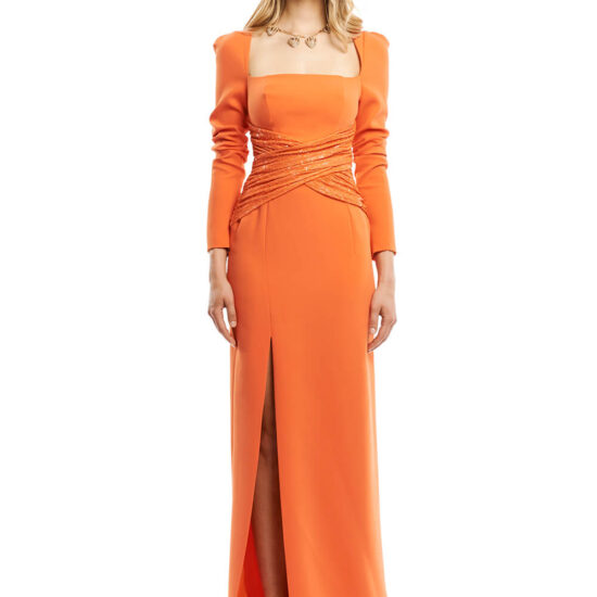 Simple elegant evening dress with sleeves